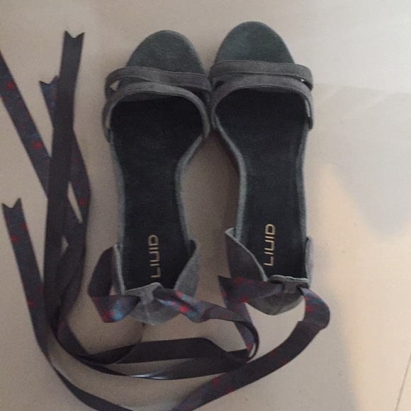 Liuid- ribbon tie/wood/wedges-women’s 6 - Picture 5 of 5